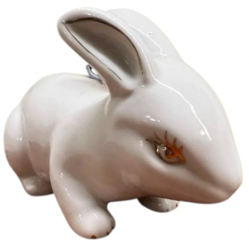 Vintage Porcelain Bunny Floral Rose Bow Cottage Core Farmhouse Mid Century White
